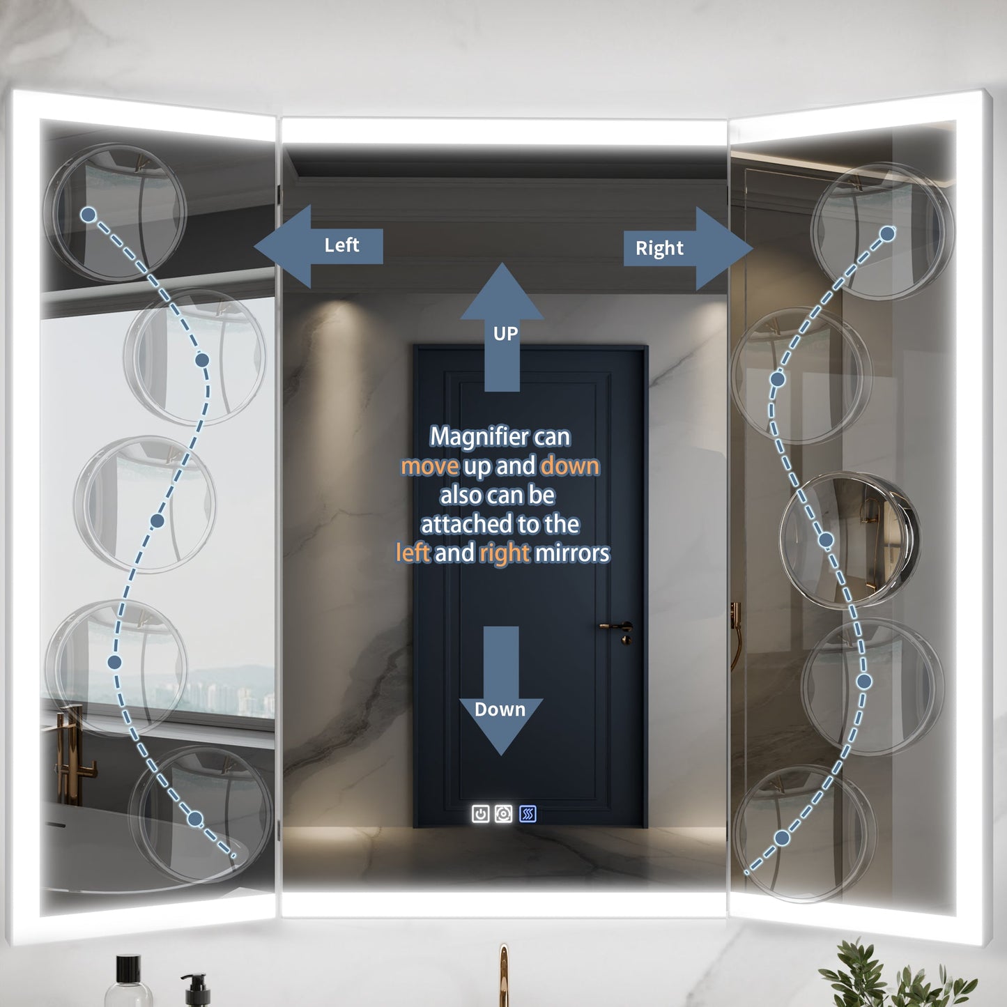 TriFold 48" W x 36" H LED Lighted Three Ways Bathroom Mirror, Front & Back Lighting, with Movable Magnifying Mirror - ExBriteUSA