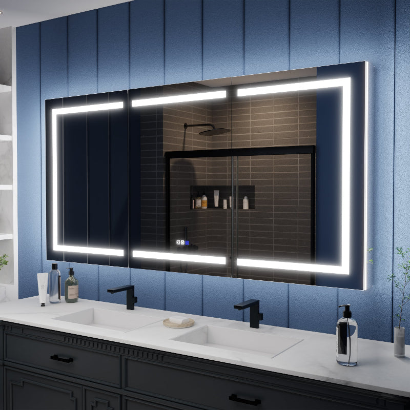 Illusion-B 72" x 36" LED Lighted Inset Mirrored Medicine Cabinet with Magnifiers Front and Back Light
