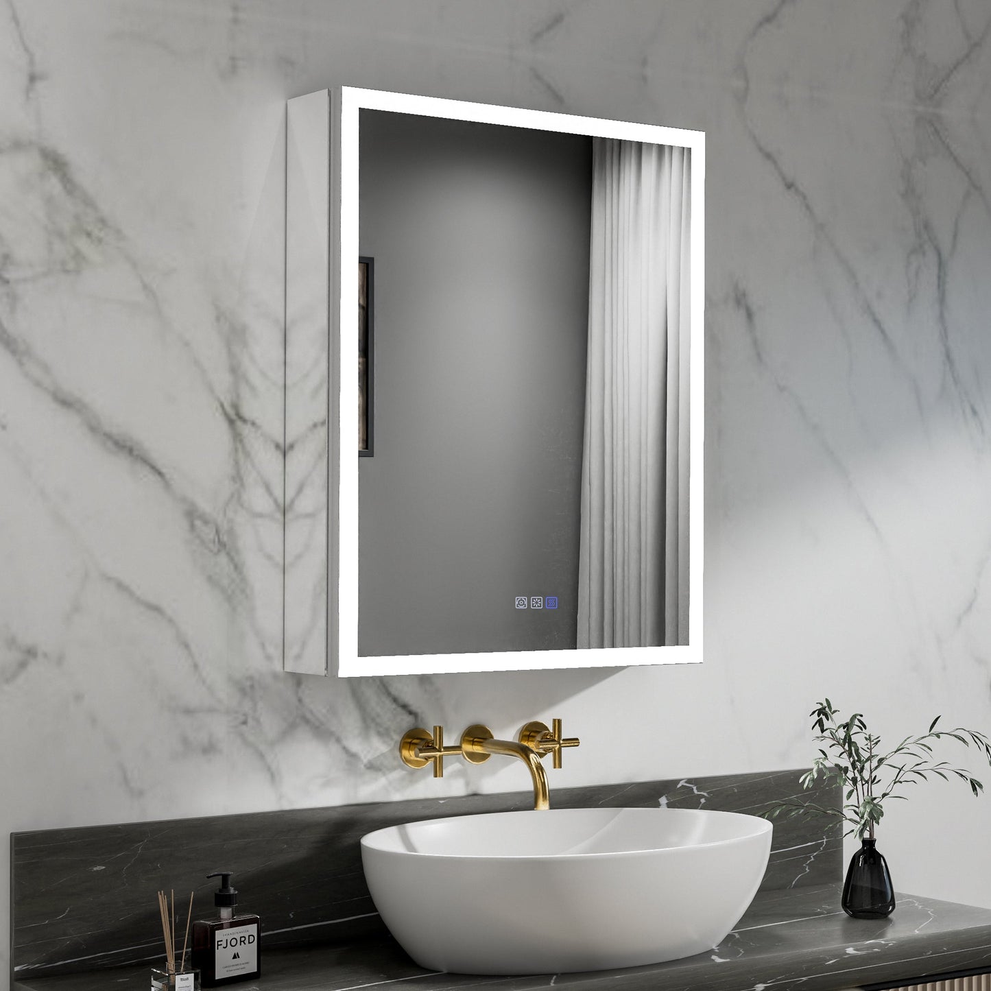 ExBrite 24"W x 30"H LED Medicine Cabinet with Anti-Fog, Stepless Color Temperature and Dimming, Adjustable Shelves, Aluminum Frame, Recessed or Surface Mount, Hinge on Left - ExBriteUSA