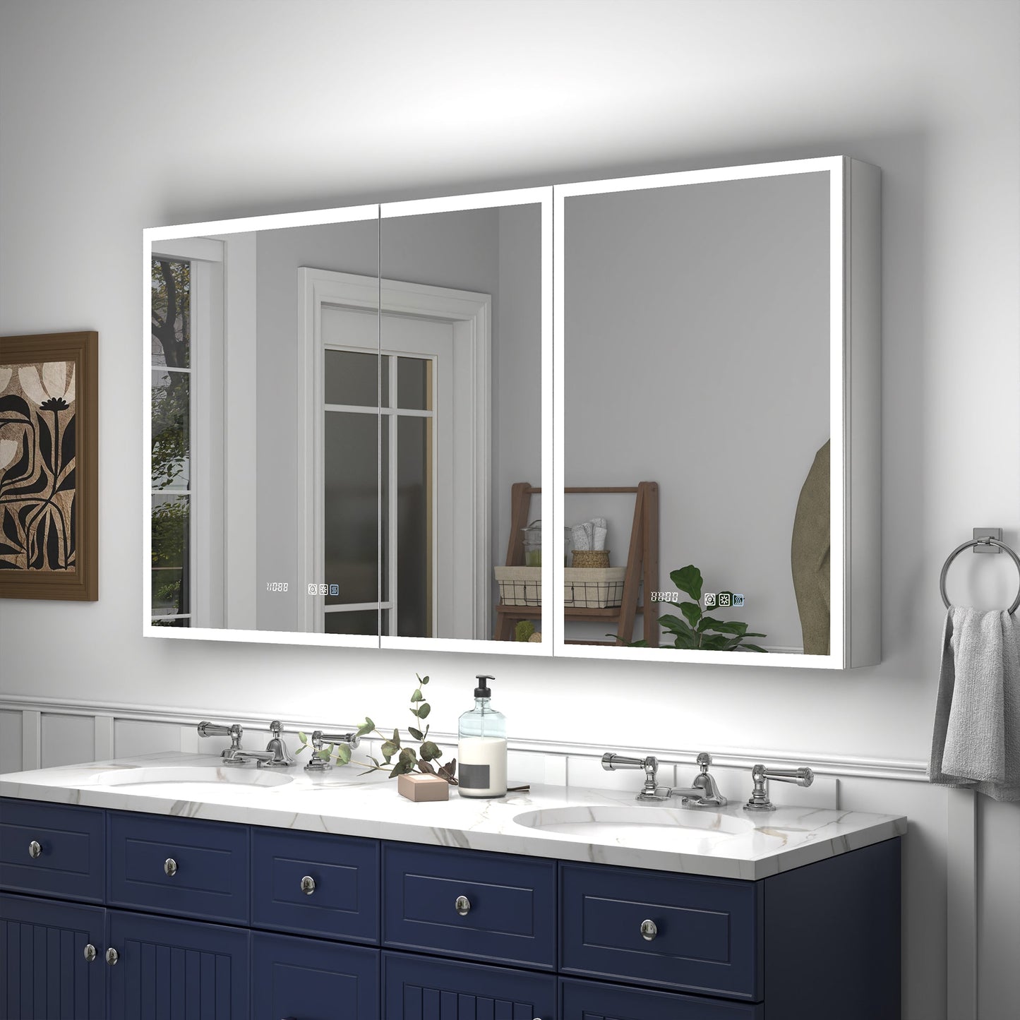 Rim 56" W x 30" H LED Lighted Medicine Cabinet Recessed or Surface with Mirrors - ExBriteUSA