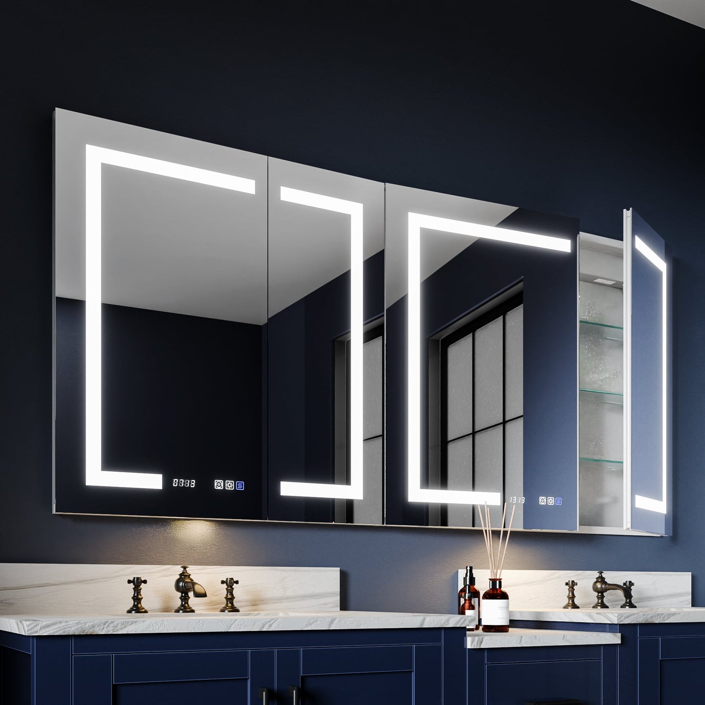 Boost-M2 66" W x 32" H Bathroom Narrow Light Medicine Cabinets with Vanity Mirror Recessed or Surface - ExBriteUSA