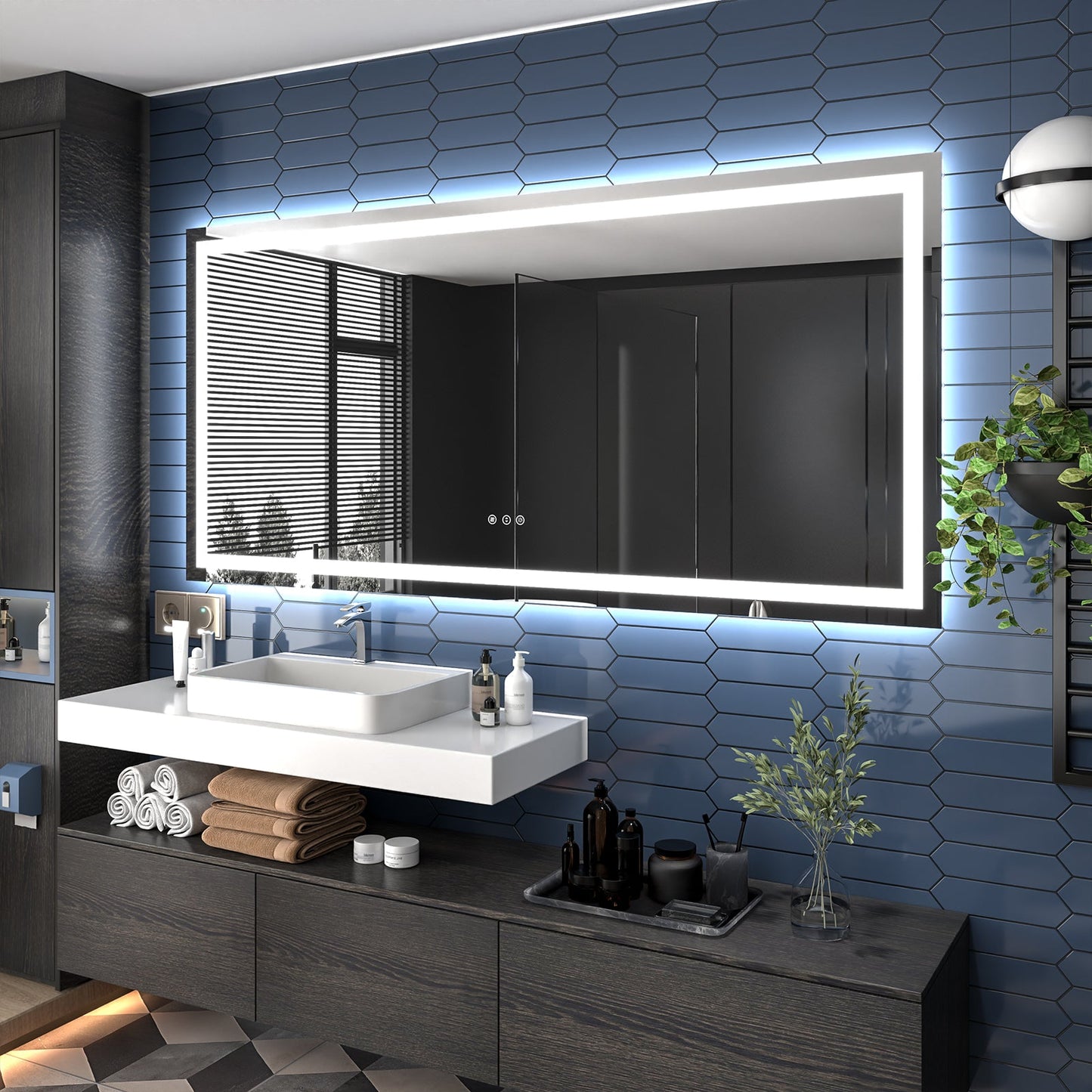 Apex 84" W x 40" H LED Bathroom Large Light Led Mirror,Anti Fog,Dimmable,Dual Lighting Mode,Tempered Glass