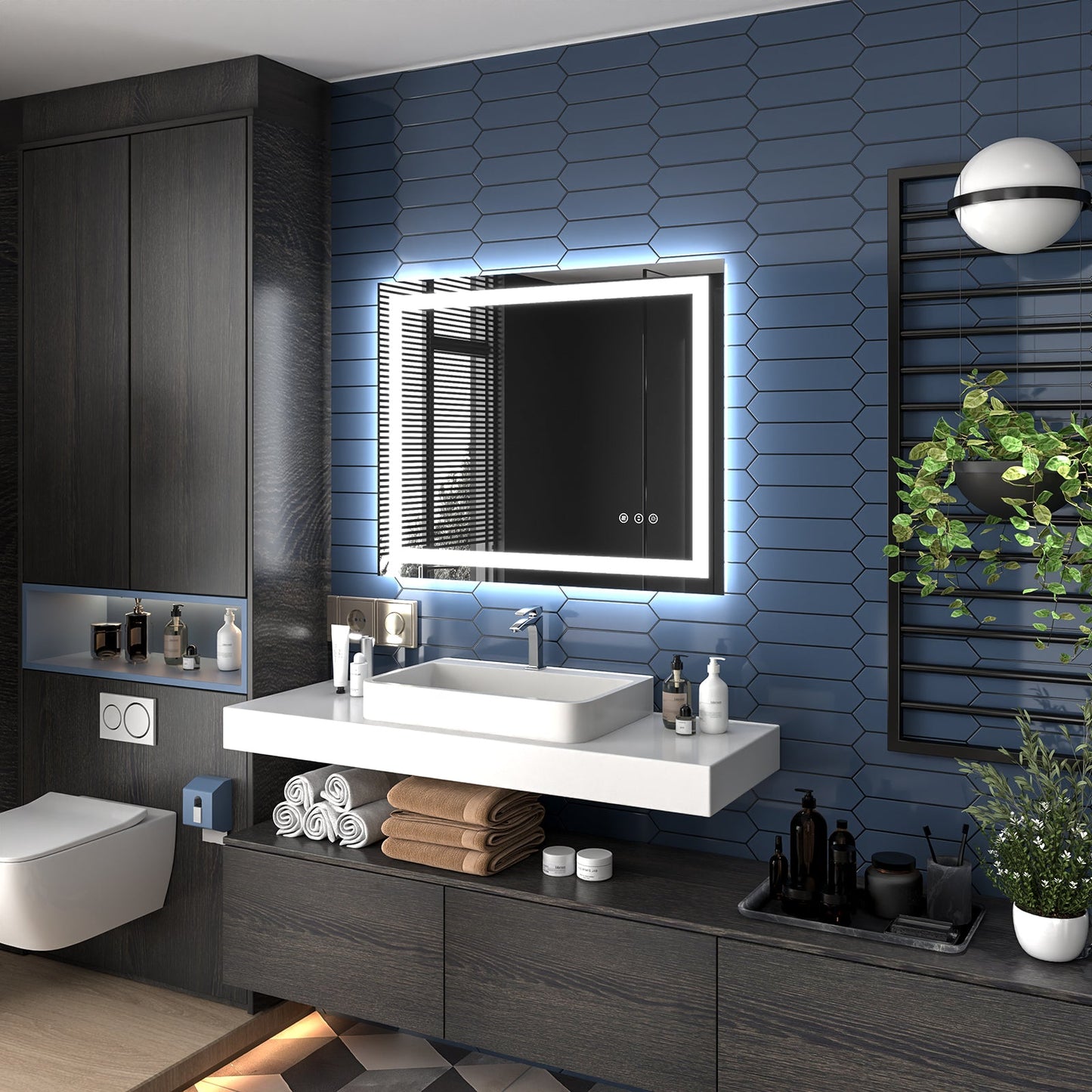 Apex 40" W x 32" H LED Bathroom Light Mirror,Anti Fog,Dimmable,Dual Lighting Mode,Tempered Glass