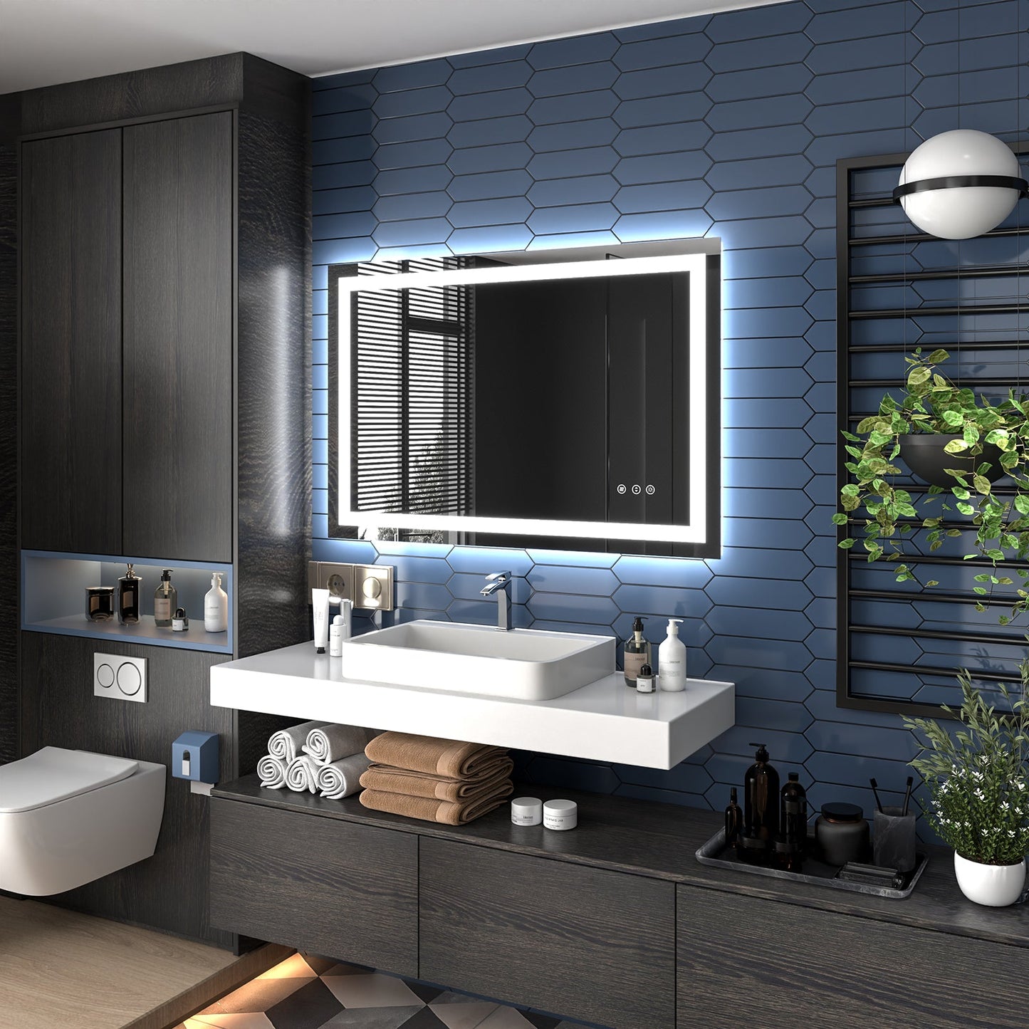 Apex 48" W x 32" H LED Bathroom Light Mirror,Anti Fog,Dimmable,Dual Lighting Mode,Tempered Glass