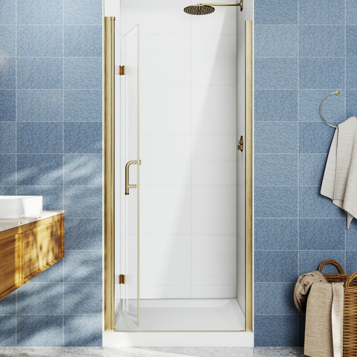 Adapt Allsumhome Bifold Shower Door 32-34 in.W x 72 in.H Pivot Swing Shower Doors,Brushed Gold,Tempered Shower Glass