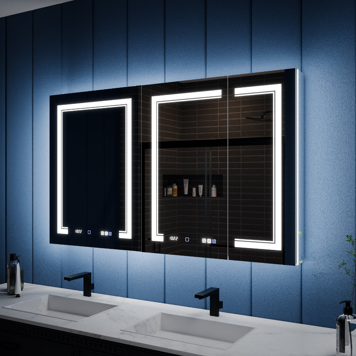 Illusion-B 54" x 32" LED Lighted Inset Mirrored Medicine Cabinet with Magnifiers Front and Back Light - ExBriteUSA