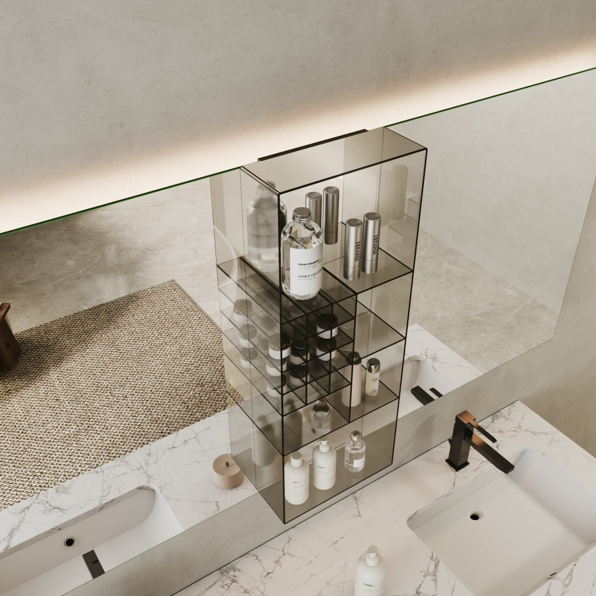 Premium Mirrored Bathroom Organizer Shelf – Elegant Storage for Beauty Essentials