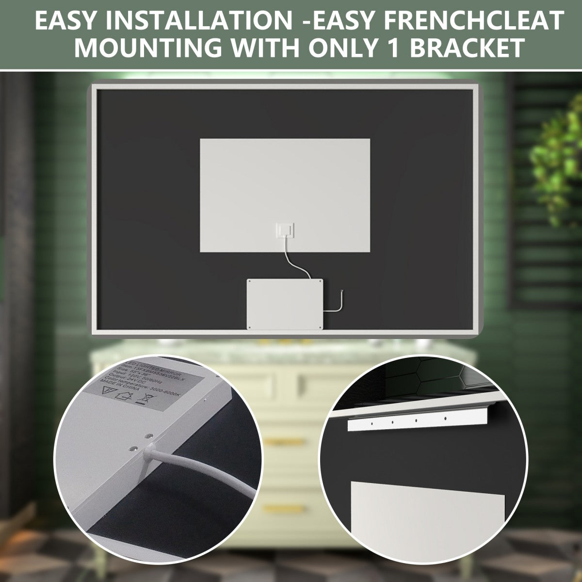 Brivaro 55" x 36" Backlit LED Bathroom Mirror with Nano-Tempered Glass, Anti-Fog, Dimmable, 3 Lighting Modes