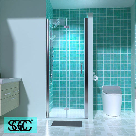 Adapt 30-31 1/2" W x 72" H Folding Shower Door Chrome Semi-Frameless Hinged Shower Door With Handle