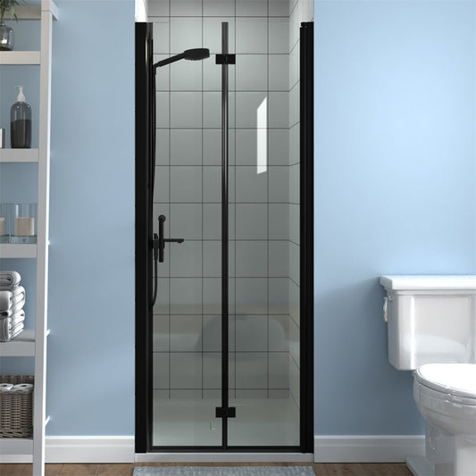 Adapt 30-31 1/2" W x 72" H Folding Shower Door Matte Black Semi-Frameless Hinged Shower Door with Handle