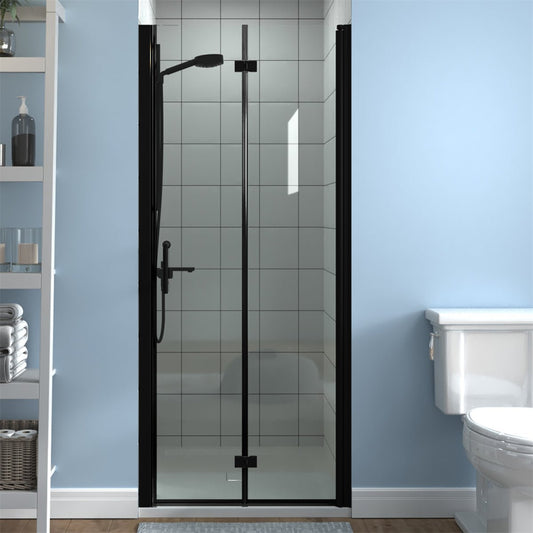 Adapt 32-33 1/2" W x 72" H Semi-Frameless Hinged Bi-Fold Folding Shower Door in Matte Black