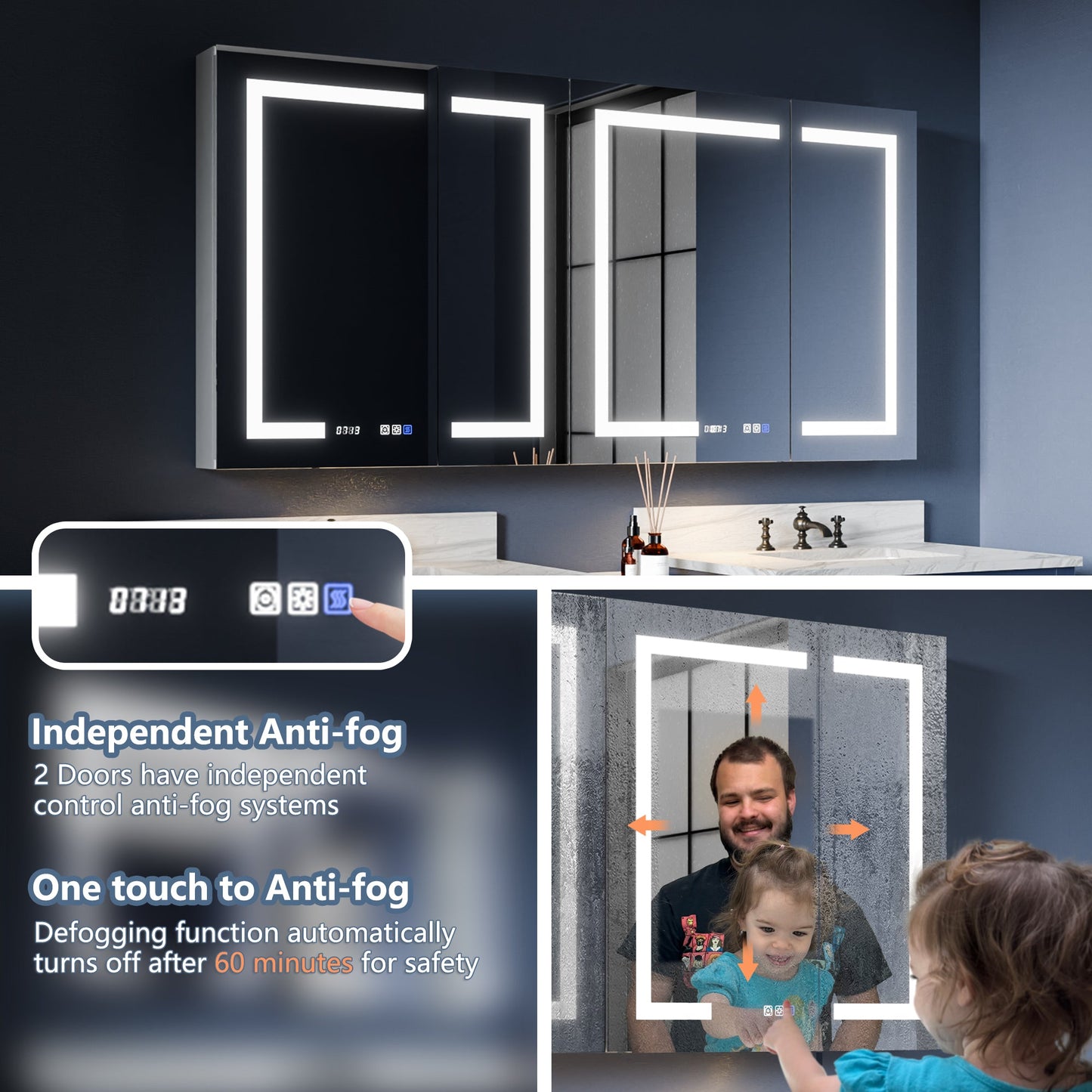 Boost-M2 66" W x 32" H Bathroom Narrow Light Medicine Cabinets with Vanity Mirror Recessed or Surface - ExBriteUSA