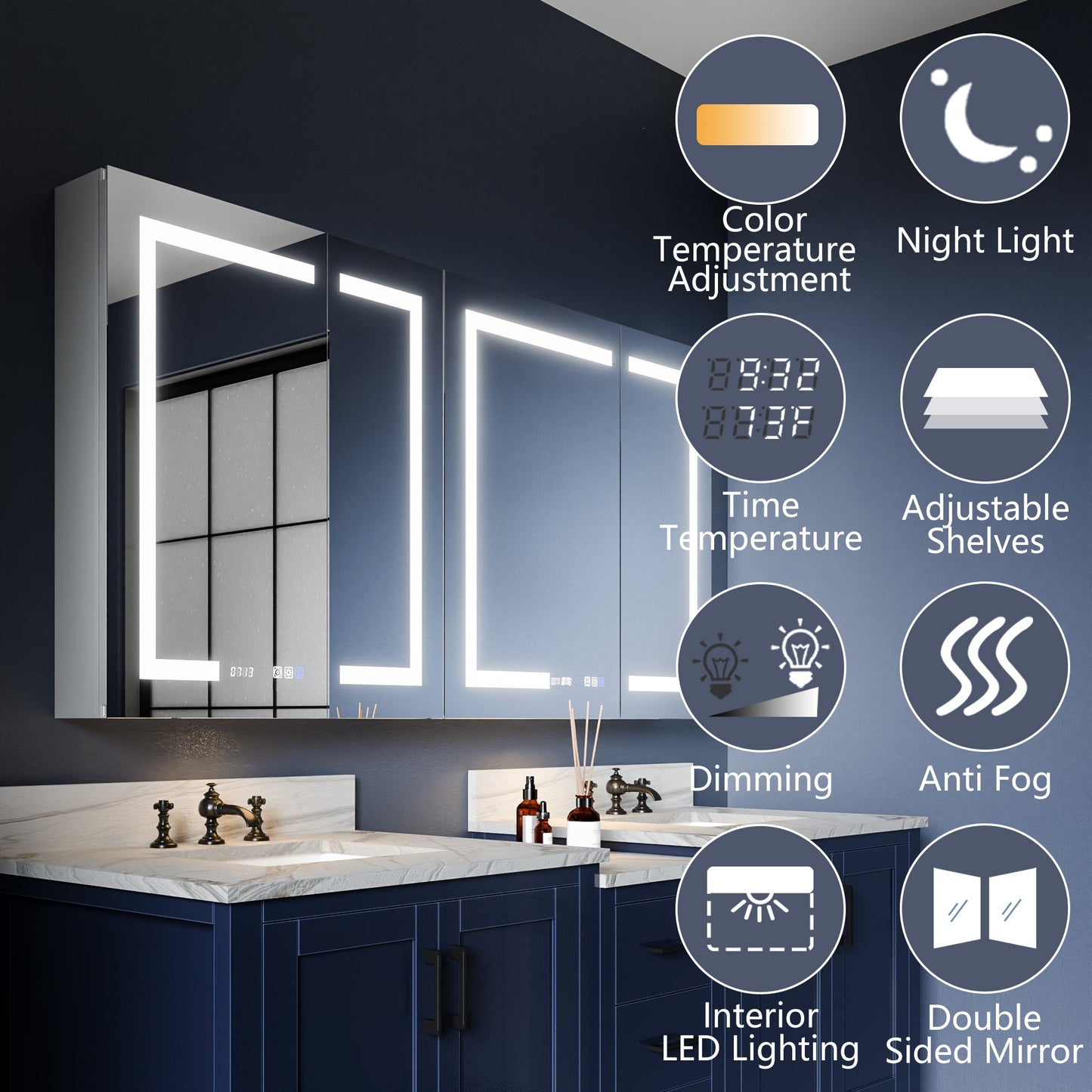 Boost-M2 66" W x 32" H Bathroom Narrow Light Medicine Cabinets with Vanity Mirror Recessed or Surface - ExBriteUSA