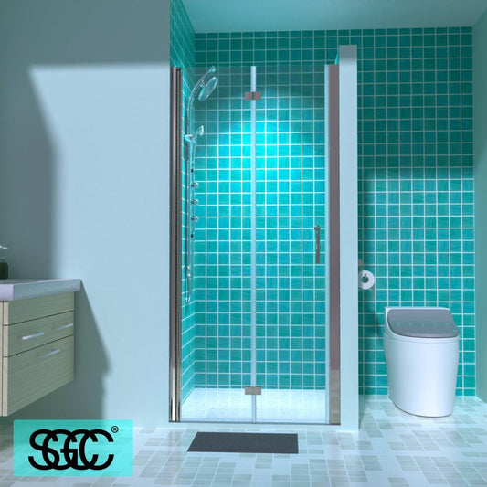 Adapt 34-35 1/2" W x 72" H Folding Semi-Frameless Swing Hinged Shower Doors In Nickel