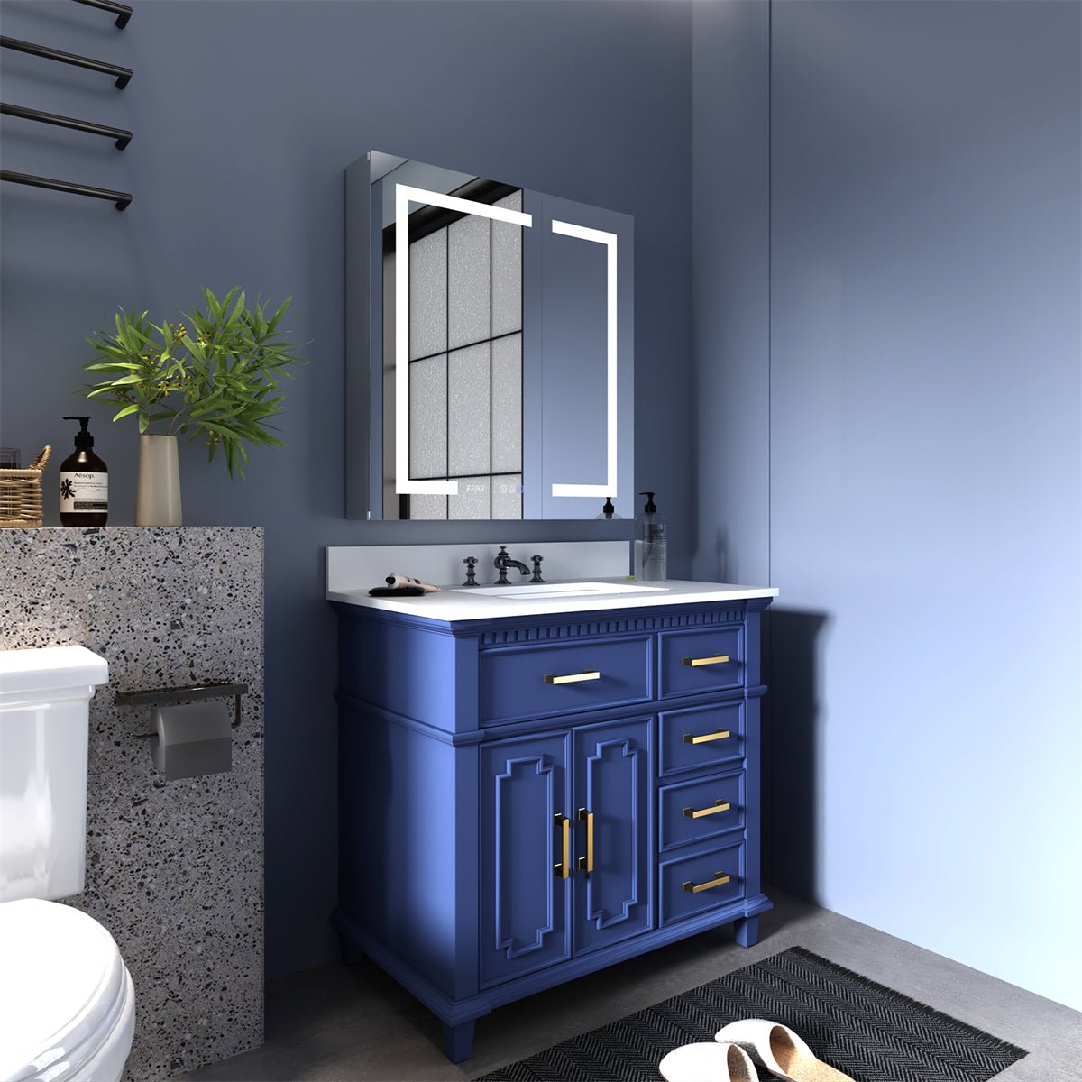Boost-M2 30" W x 32" H Bathroom Light Medicine Cabinets Recessed or Surface Defogger, Dimmer, Clock,Outlets & USB