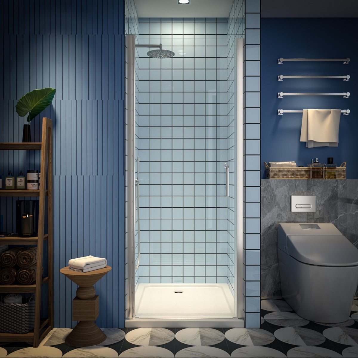 Classy 30-32" W X 72" H Pivot Shower Doors Semi-Frameless Nickel Hinged Glass Shower Door With Handle - ExBriteUSA