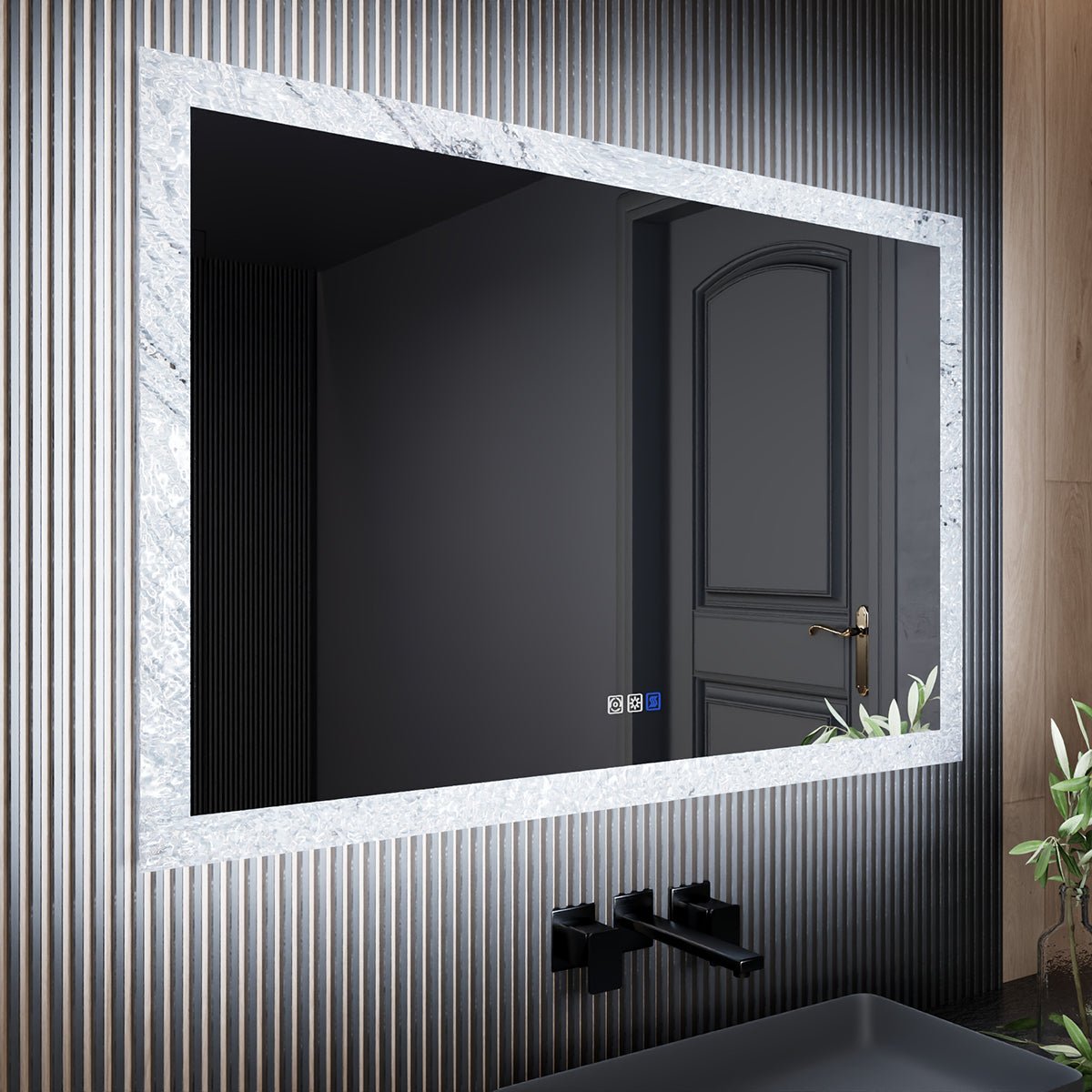 Glacy Series 48" x 32" Rectangle LED Bathroom Mirror �C Ice Textures Edge, Smart Dimming, Defogger, ETL Certified