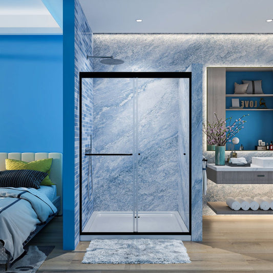 Glide 44 - 48" Wide x 70" High Sliding Glass Shower Doors Frame in Black,Clear Tempered Glass