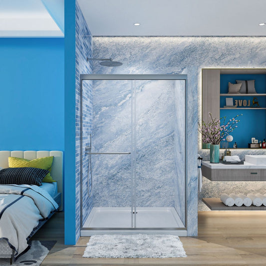 Glide 44 - 48" Wide x 70" Sliding Glass Shower Doors Frame in Nickel,Clear Tempered Glass