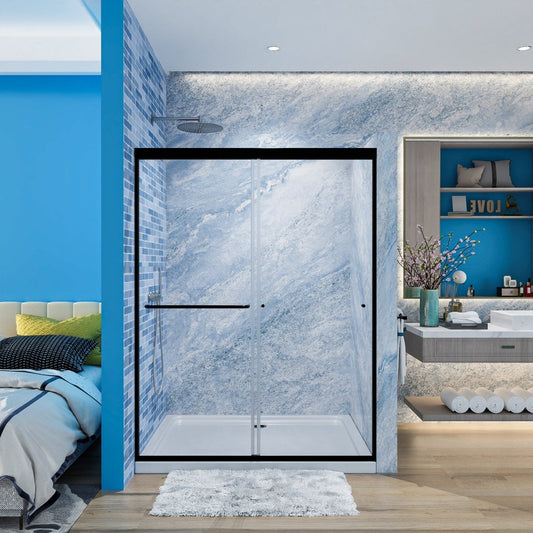 Glide 50 - 54 in. W x 70 in. H Sliding Glass Shower Doors Frame in Black,Clear Tempered Glass