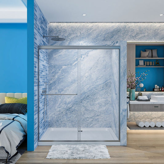 Glide 56 - 60" Wide x 70" High Sliding Glass Shower Doors Framed in Chrome Finish with Clear Glass