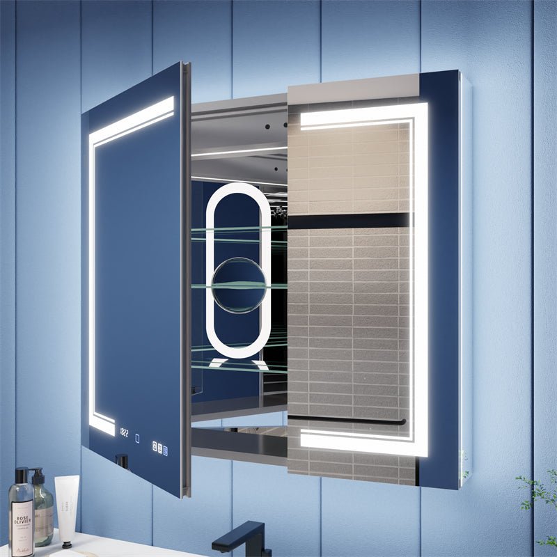 Illusion - B 36" x 32" LED Lighted Inset Mirrored Medicine Cabinet with Magnifiers Front and Back Light