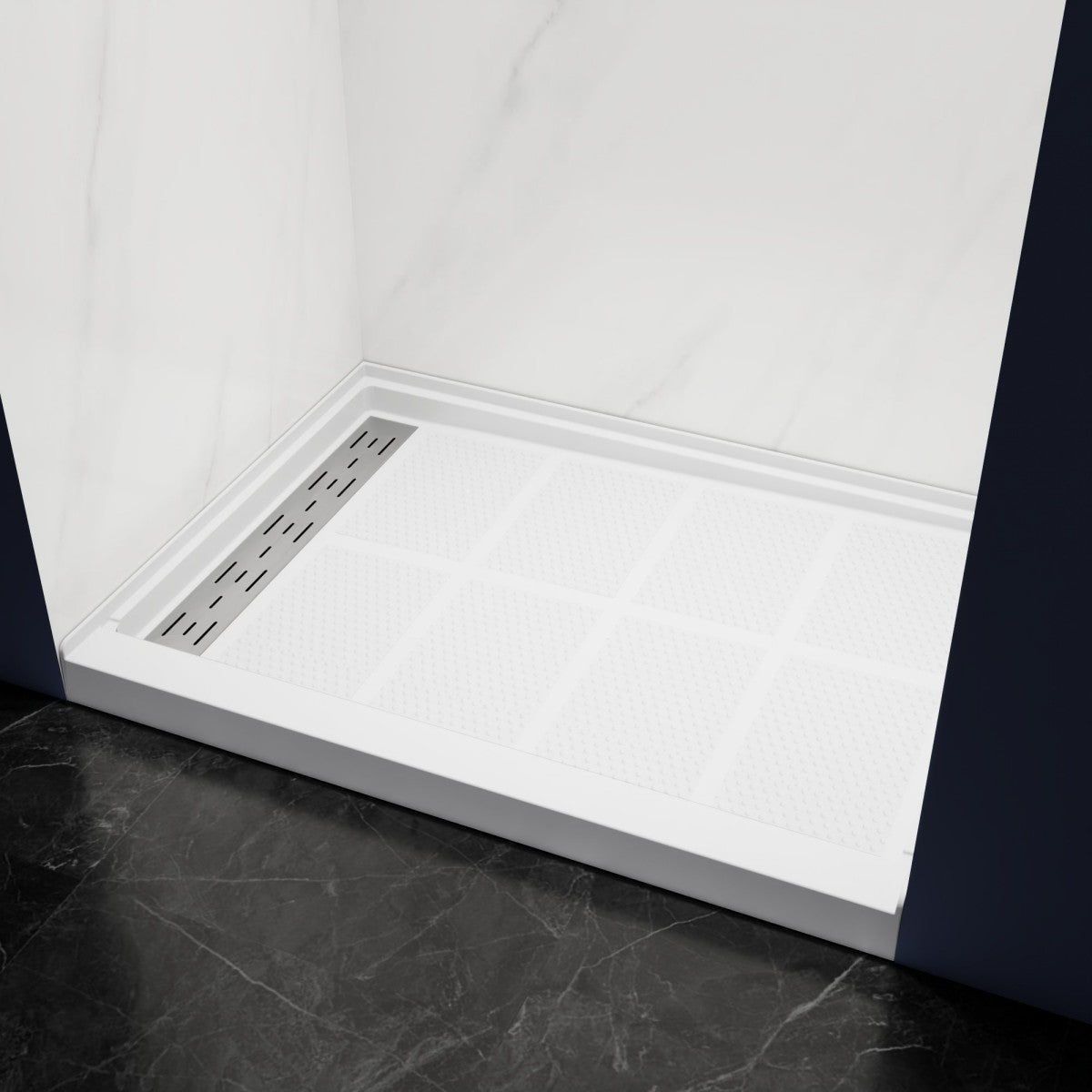 Pequod - L Shower Base, 48"x 36", White with Brushed Nickel Cover,Left