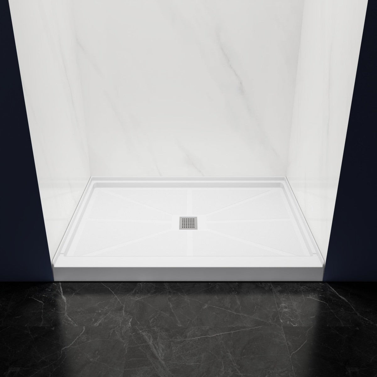 Pequod - M Shower Base, 48"x 36", White with Brushed Nickel Cover,Middle