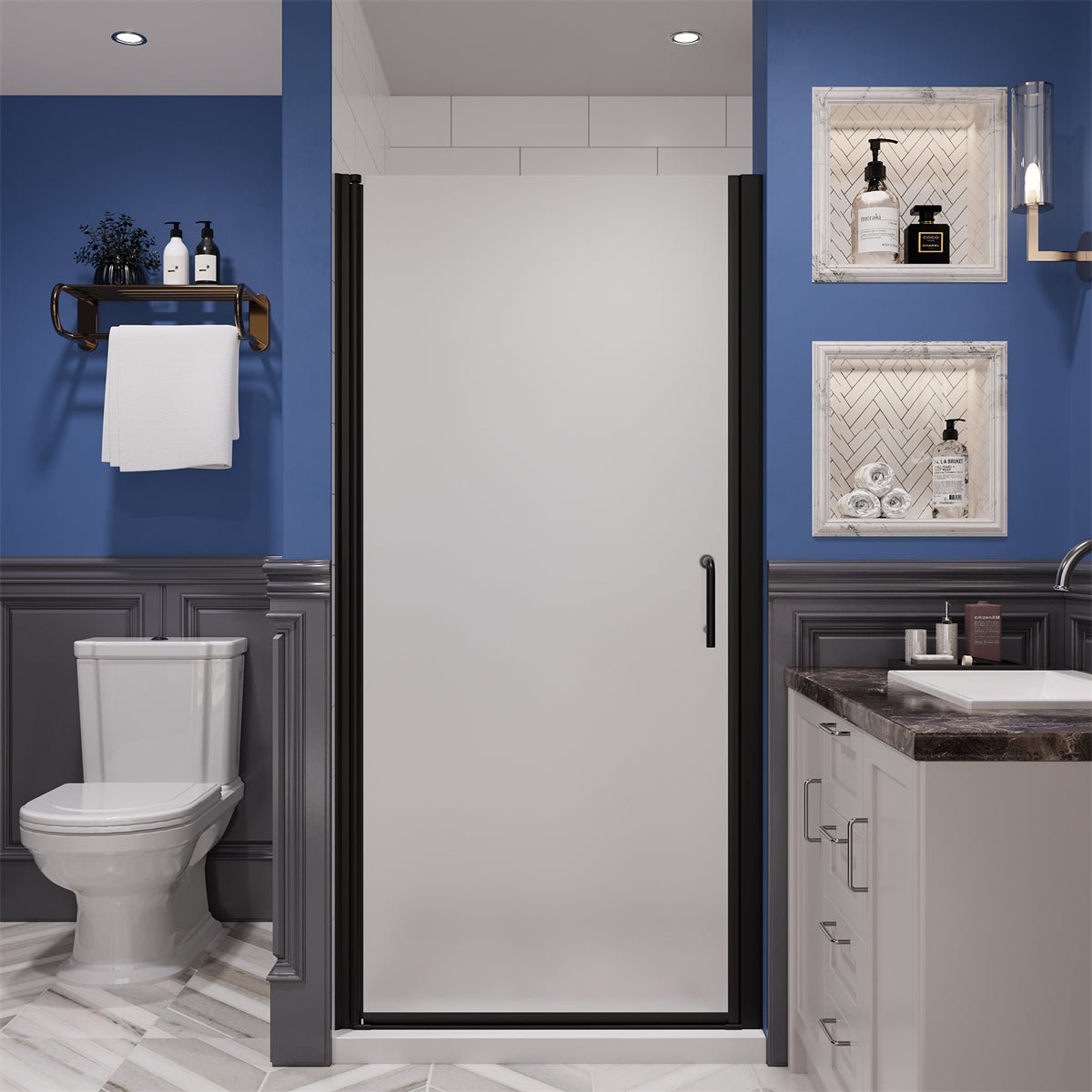 Veil 36" x 72" pivot shower door White Frosted glass