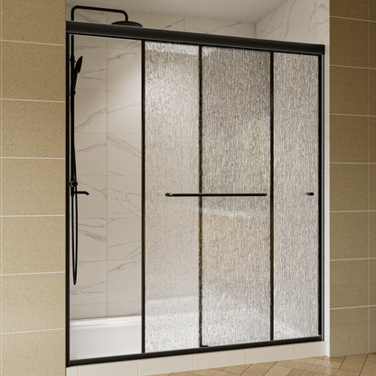 Glide-RA Semi-Frameless Shower Door 56-60 in. W x 70 in. H Bypass Sliding Shower Enclosure,Matte Black,Double Sliding Rain Glass Doors