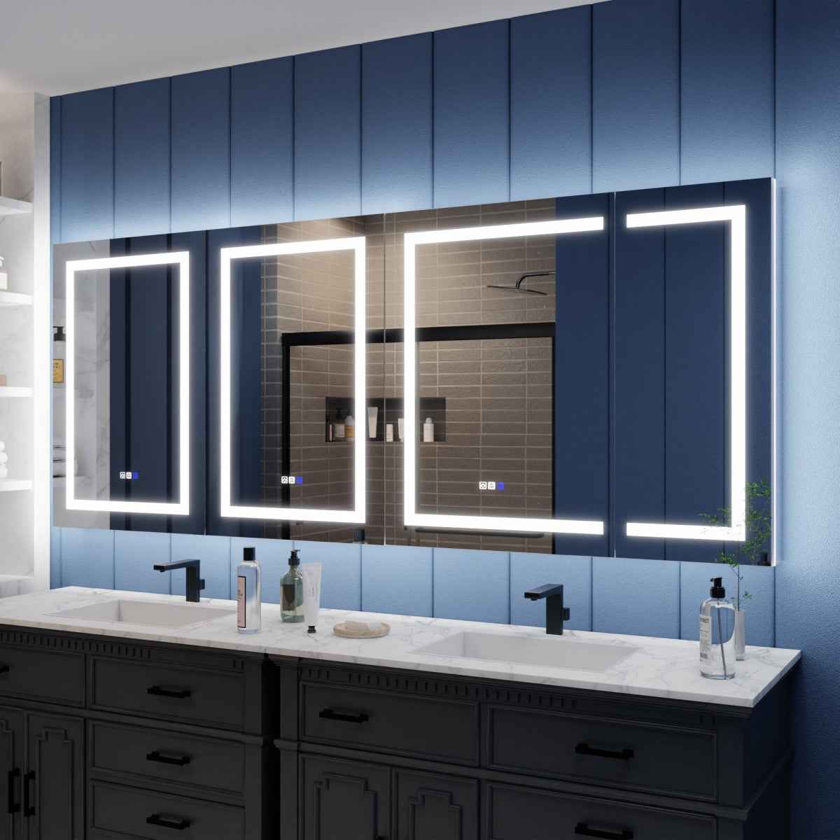 Illusion-B 90" x 36" Medicine Cabinets with LED Lights with Magnifiers Front and Back Light