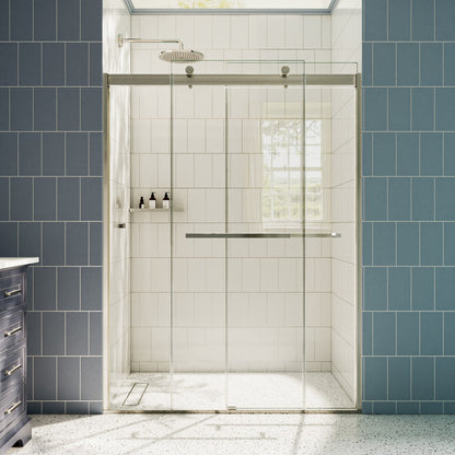 ExRoll Semi-Frameless Shower Sliding Glass 50-54 in. W x 74 in. H Bypass Sliding Shower Enclosure,Brushed Nickel,Explosion-proof,Easy-to-clean coating