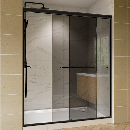 Glide-GR Framed Shower Door 56-60 in. W x 70 in. H Bypass Sliding Shower Enclosure,Matte Black,Double Sliding Smoke Gray Glass