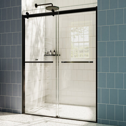 ExRoll Semi-Frameless Shower Sliding Glass 50-54 in. W x 74 in. H Bypass Sliding Shower Enclosure,Matte Black,Explosion-proof,Easy-to-clean coating