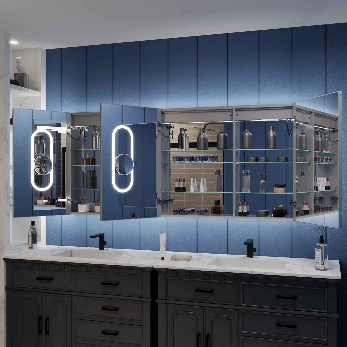 Illusion-B 70" x 32" Led Lighted Medicine Cabinet Mirror with Magnifiers Front and Back Light