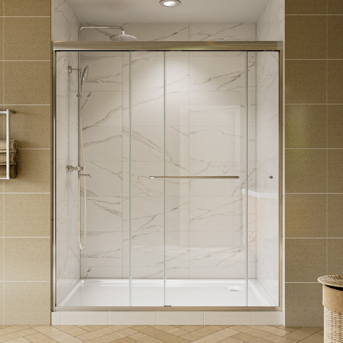 Glide Framed Shower Door 56-60 in. W x 72 in. H Bypass Sliding Shower Enclosure,Brushed Nickel,Double Sliding Glass Bathroom Doors