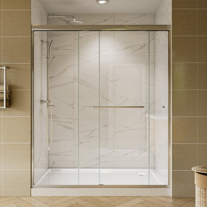 Glide Framed Shower Door 56-60 in. W x 72 in. H Bypass Sliding Shower Enclosure,Brushed Nickel,Double Sliding Glass Bathroom Doors
