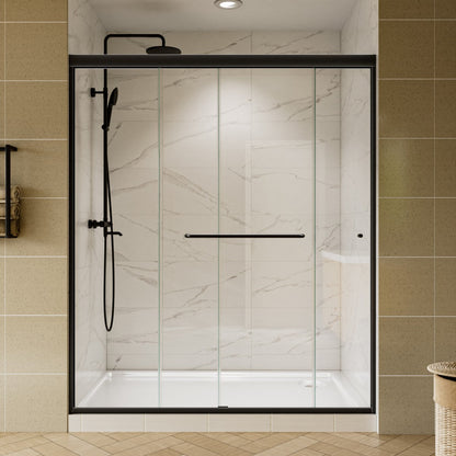 Glide 50-54 in. W x 70 in. H Sliding Glass Shower Doors Frame in Black,Clear Tempered Glass