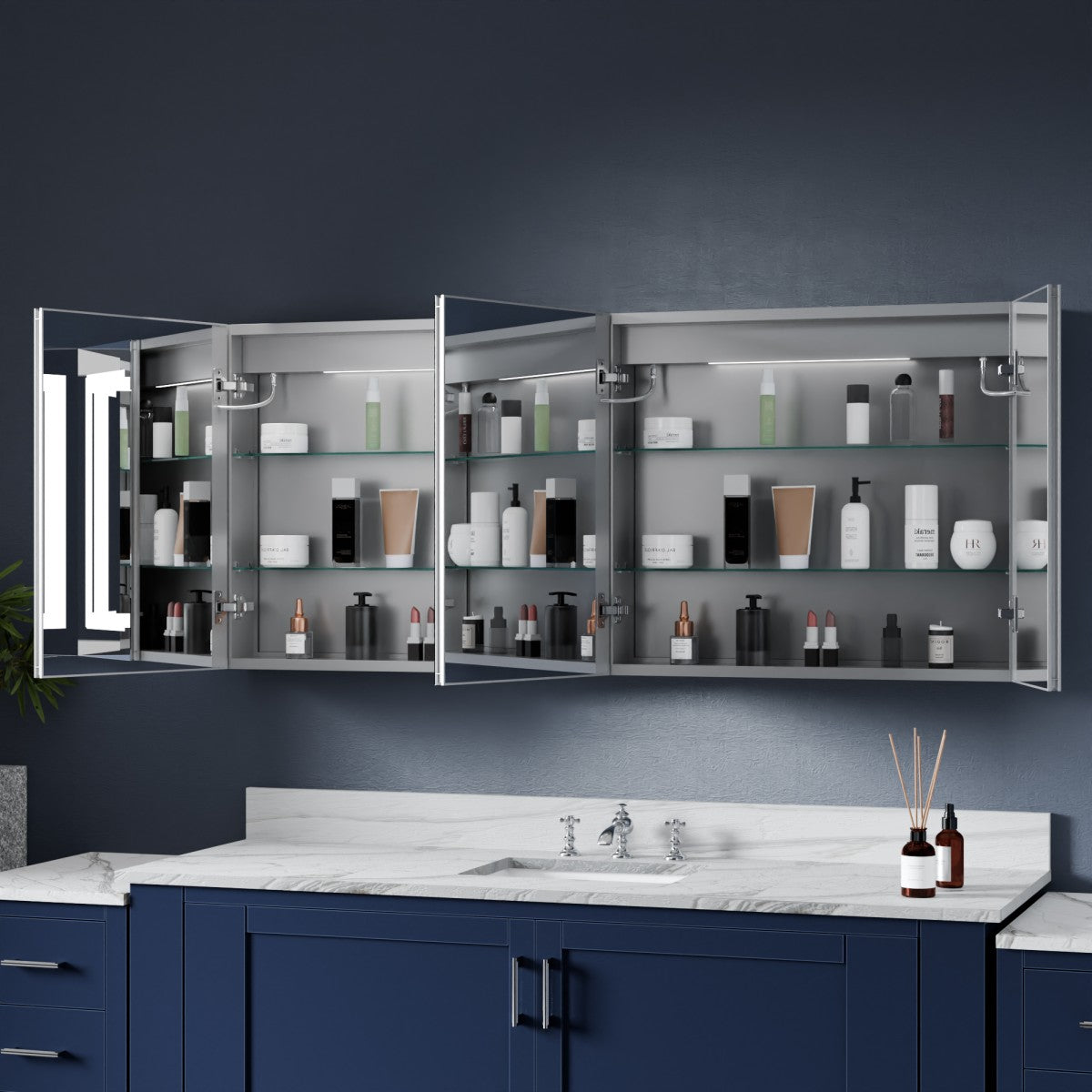 LED Lighting Recessed Medicine Cabinets - 60"W x 26"H Medicine Cabinet with Mirror, Recessed or Surface Mounted|ExBrite Boost-M1