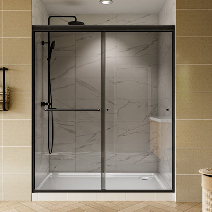 Glide-GR Framed Shower Door 56-60 in. W x 70 in. H Bypass Sliding Shower Enclosure,Matte Black,Double Sliding Smoke Gray Glass