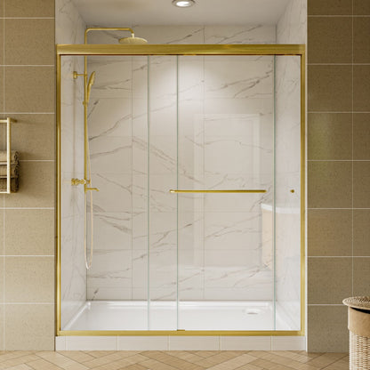 Glide Framed Shower Door 56-60 in. W x 70 in. H Bypass Sliding Shower Enclosure,Brushed Gold,Double Sliding Glass Bathroom Doors