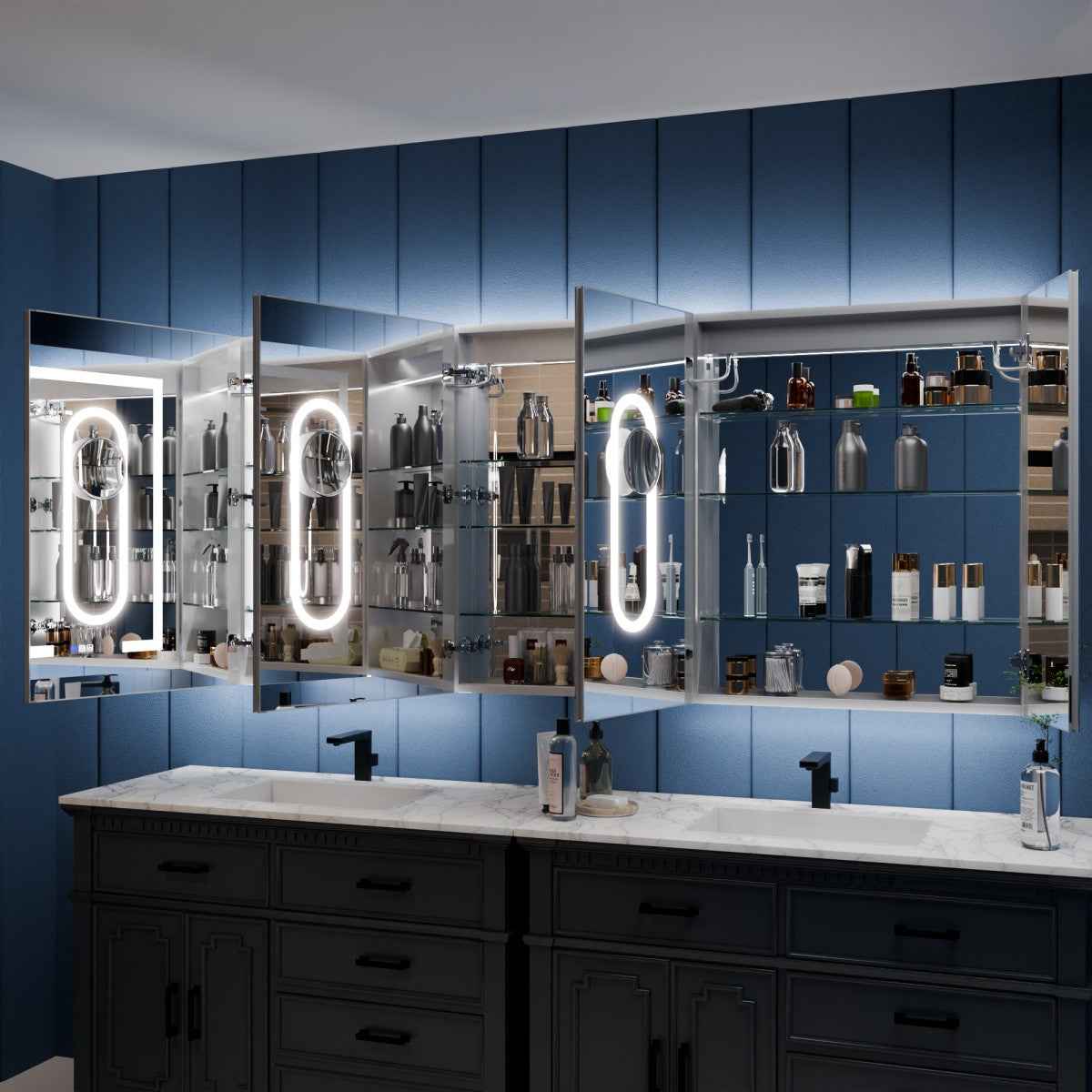 Illusion-B 84" x 36" Medicine Cabinet with LED Lights with Magnifiers Front and Back Light