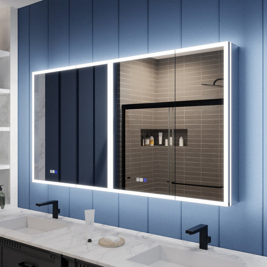 Illusion 60" x 32" Medicine Cabinet With LED Light with Magnifiers Front and Back Light