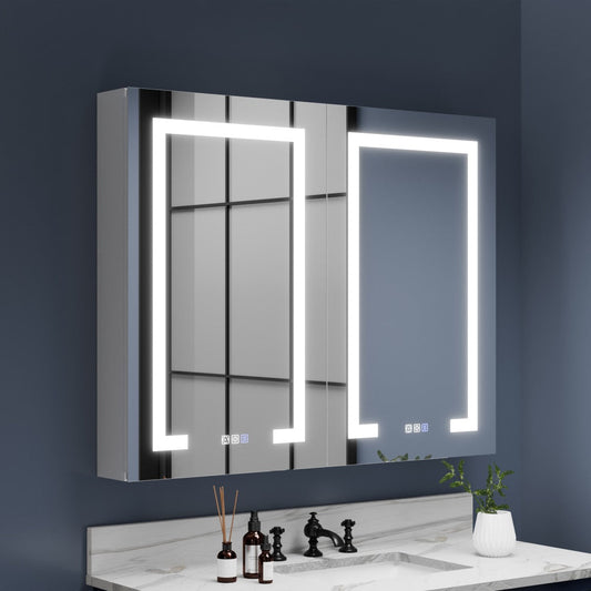 LED Vanity Medicine Cabinet - 40"W x 32"H Medicine Cabinet with Mirror, Recessed or Surface Mounted|ExBrite Boost-M1