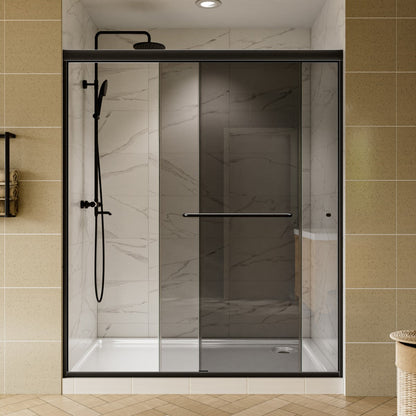 Glide-GR Framed Shower Door 56-60 in. W x 70 in. H Bypass Sliding Shower Enclosure,Matte Black,Double Sliding Smoke Gray Glass