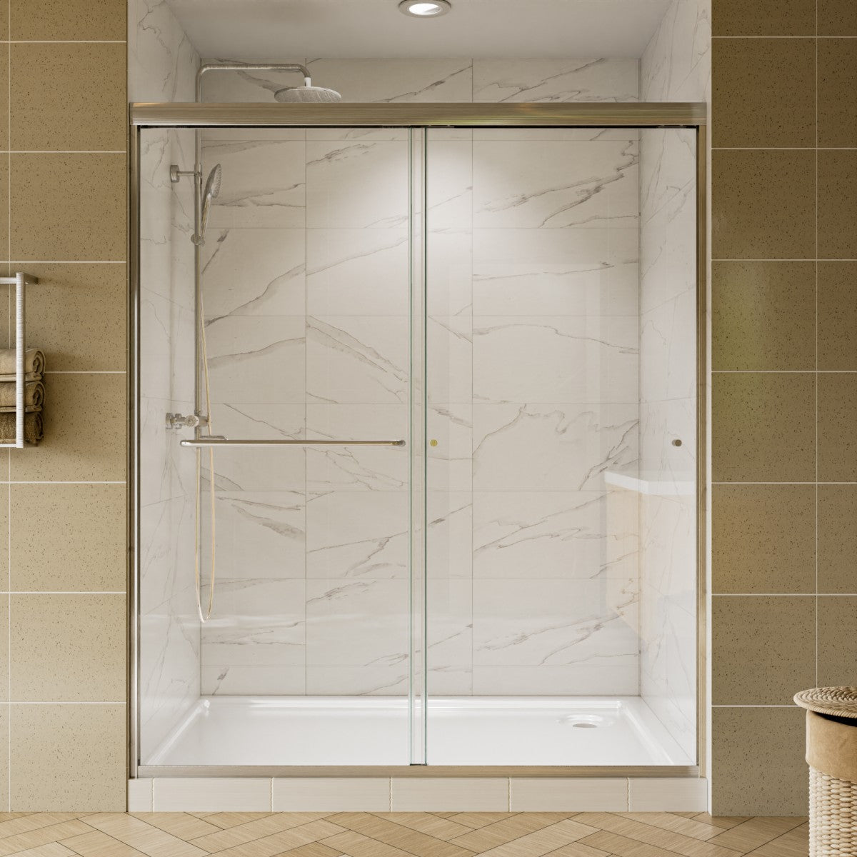 Glide Framed Shower Door 56-60 in. W x 72 in. H Bypass Sliding Shower Enclosure,Brushed Nickel,Double Sliding Glass Bathroom Doors