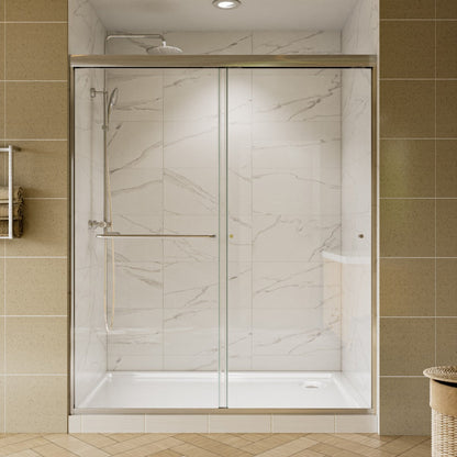 Glide Framed Shower Door 56-60 in. W x 72 in. H Bypass Sliding Shower Enclosure,Brushed Nickel,Double Sliding Glass Bathroom Doors