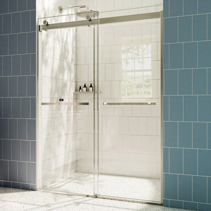 ExRoll Semi-Frameless Shower Sliding Glass 50-54 in. W x 74 in. H Bypass Sliding Shower Enclosure,Brushed Nickel,Explosion-proof,Easy-to-clean coating
