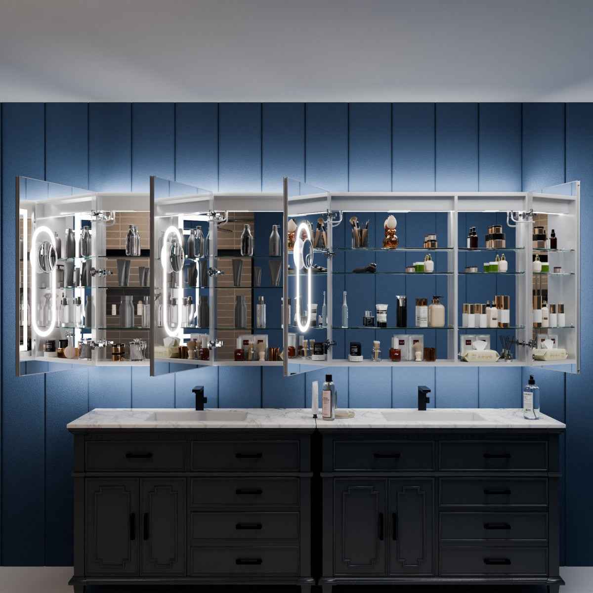 Illusion-B 90" x 36" Medicine Cabinets with LED Lights with Magnifiers Front and Back Light