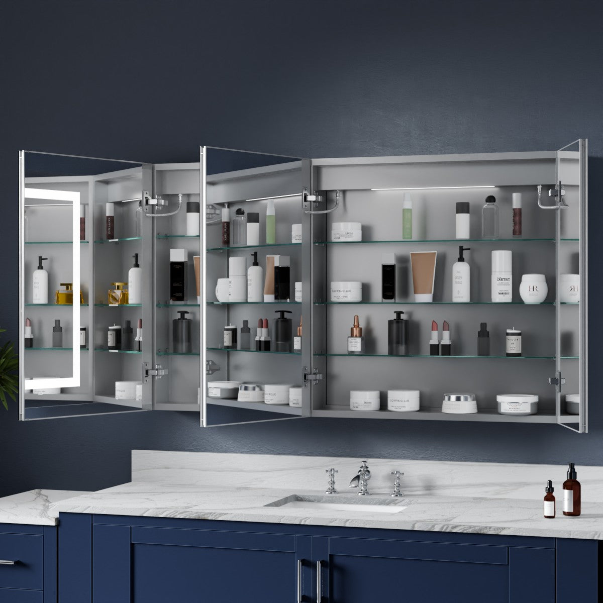 LED Lighted Mirror Medicine Cabinet - 54"W x 30"H Medicine Cabinet with Mirror, Recessed or Surface Mounted|ExBrite Boost-M1